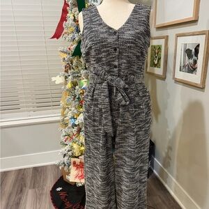 Nine West Black and Cream Textured Jumpsuit with Silver Sparkle